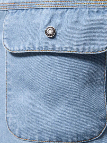 Men's Collared Neck Denim Shirt with Chest Pockets Men's Shirts Luxurious Weddings