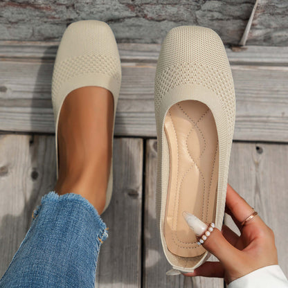 Square Toe Solid Color Mesh Slip-Ons flats Luxurious Weddings