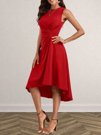 Ruched Round Neck Sleeveless Dress Midi dresses Luxurious Weddings