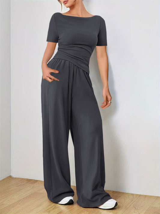 Round Neck Short Sleeve T-Shirt and Pants Set Matching Sets Luxurious Weddings