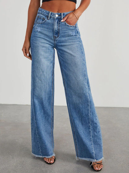 Raw Hem Wide Leg Jeans Jeans Luxurious Weddings