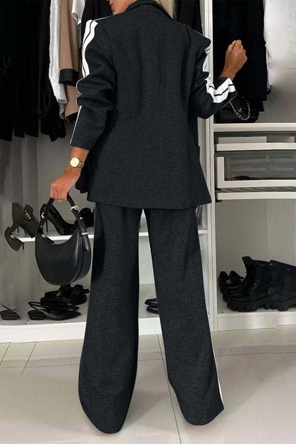 Full Size Contrast Lapel Collar Top and Pants Set Matching Sets Luxurious Weddings