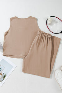 Button Down Vest and Drawstring Wide Leg Pants Set Matching Sets Luxurious Weddings