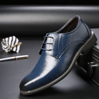 Stylish blue formal plus size men's lace-up leather shoes, perfect for luxurious weddings and daily wear.