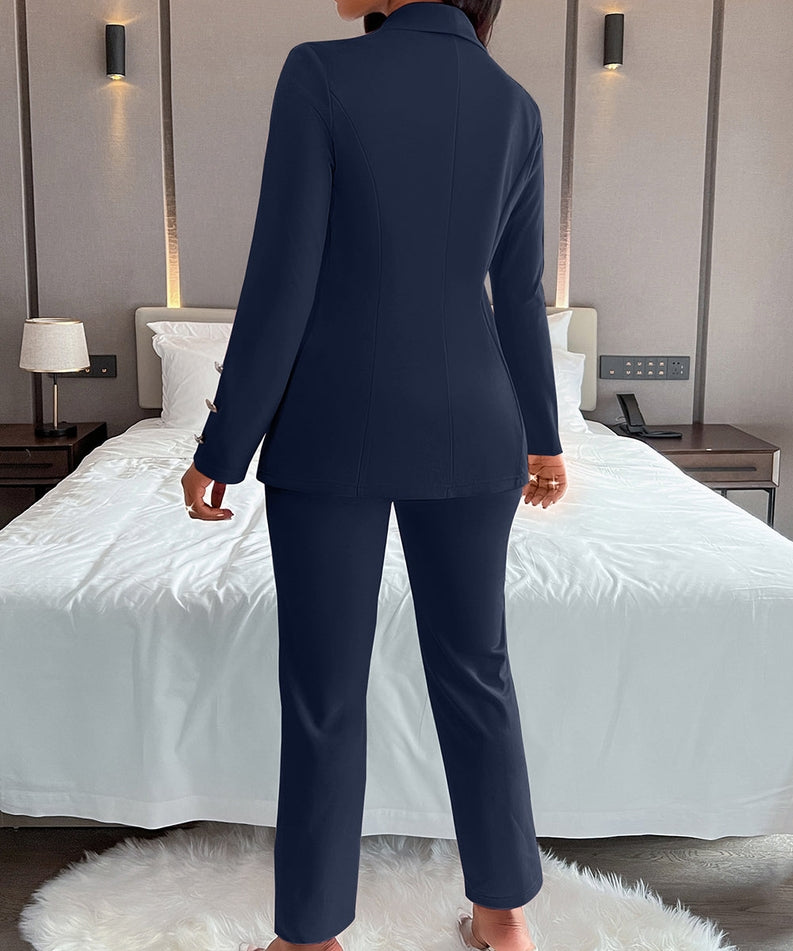 Chic Solid Color Double-Breasted Blazer Suit | Blues Luxurious Weddings