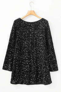 Black Sequin Long Sleeve Knot Cutout Back Mini Dress Dresses/Mini Dresses Luxurious Weddings