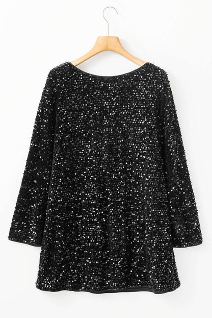Black Sequin Long Sleeve Knot Cutout Back Mini Dress Dresses/Mini Dresses Luxurious Weddings