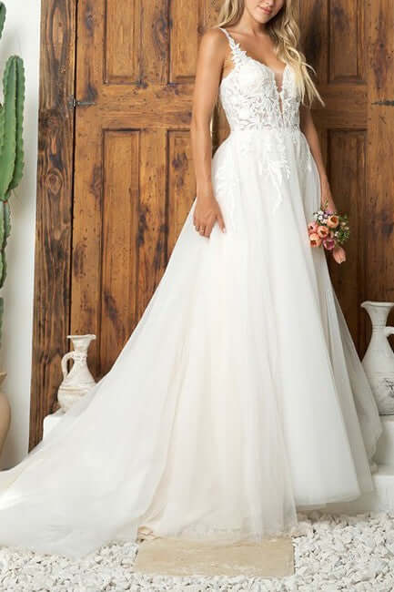 Elegant A-Line Bridal Gown & Chapel Train A-line Gown Luxurious Weddings