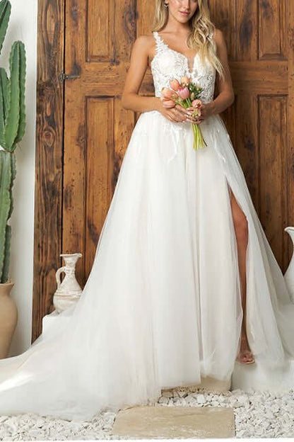 Elegant A-Line Bridal Gown & Chapel Train A-line Gown Luxurious Weddings