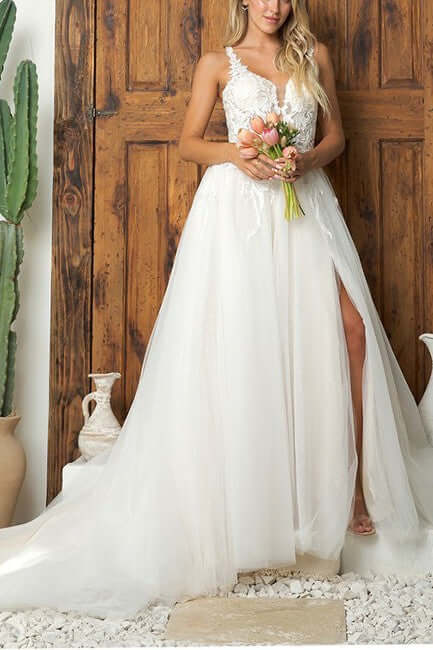 Elegant A-Line Bridal Gown & Chapel Train A-line Gown Luxurious Weddings