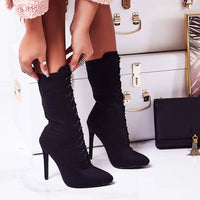 Pointed lace-up slim super high heels Lace up Boots Luxurious Weddings
