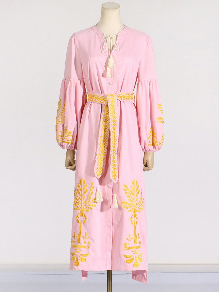 Retro Style Waist Slimming Lantern Sleeve Long Dress Long Dress Luxurious Weddings