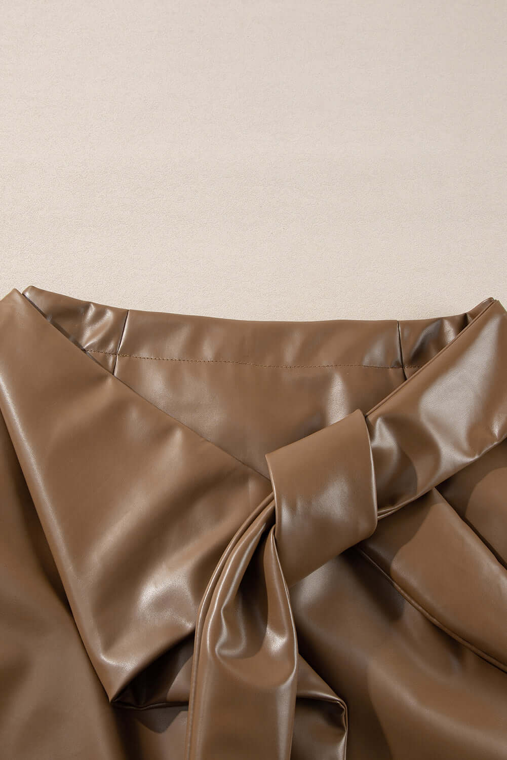 Coffee Bowknot Faux Leather Mini Skirt Bottoms/Skirts & Petticoat Luxurious Weddings