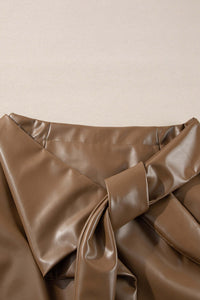 Coffee Bowknot Faux Leather Mini Skirt Bottoms/Skirts & Petticoat Luxurious Weddings