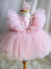 Year-Old Beaded Flower Princess Dress Girls' Veil Dress Sweet girls dress Luxurious Weddings