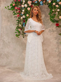 Lace V-Neck Floor length Dress wedding dress Luxurious Weddings