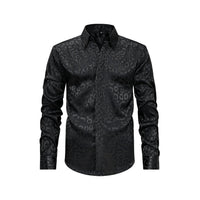 Men's Full Size Leopard Button Down Satin Shirt Plus Size mens shirts Luxurious Weddings