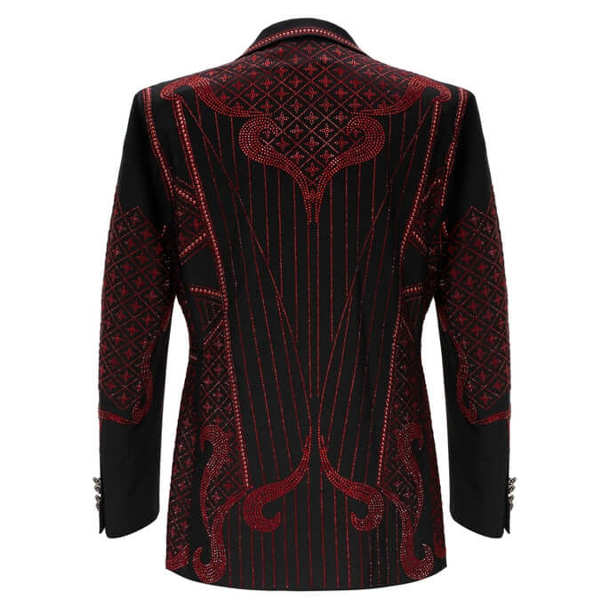 BAROCCO Men's Duke Rhinestone Design Blazer | Black/Red Men's Blazer Luxurious Weddings