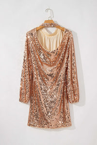 Backless Sequin Mock Neck Long Sleeve Mini Dress Dresses/Sequin Dresses Luxurious Weddings