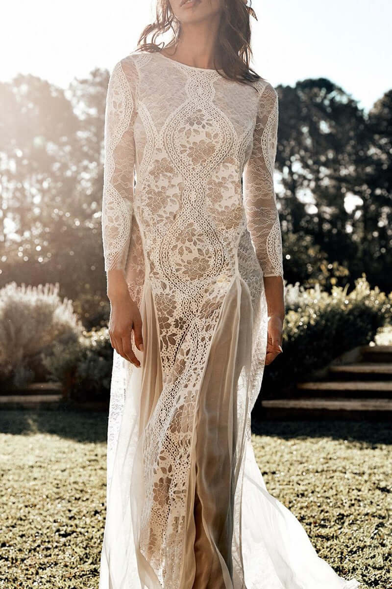 Boho Backless Maxi Bridal Gown Wedding Dress Luxurious Weddings