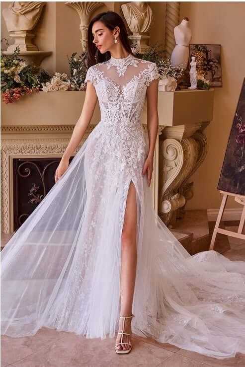 Ethereal Elegance: Lace & Tulle Short Sleeve Wedding Gown wedding dress Luxurious Weddings