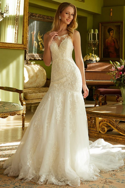 Sleeveless Illusion Mermaid Wedding Gown