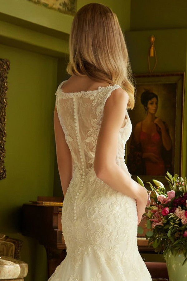 Sleeveless Illusion Mermaid Wedding Gown