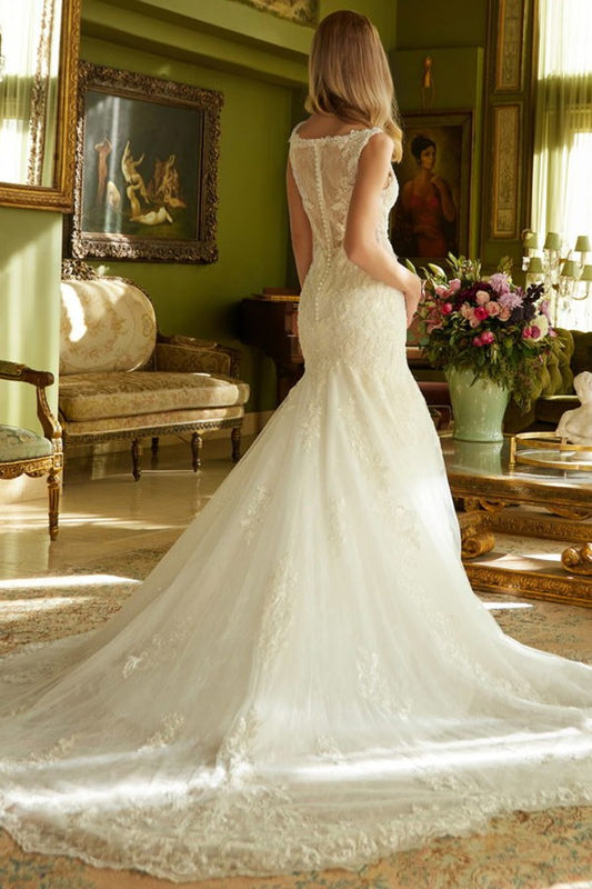 Sleeveless Illusion Mermaid Wedding Gown