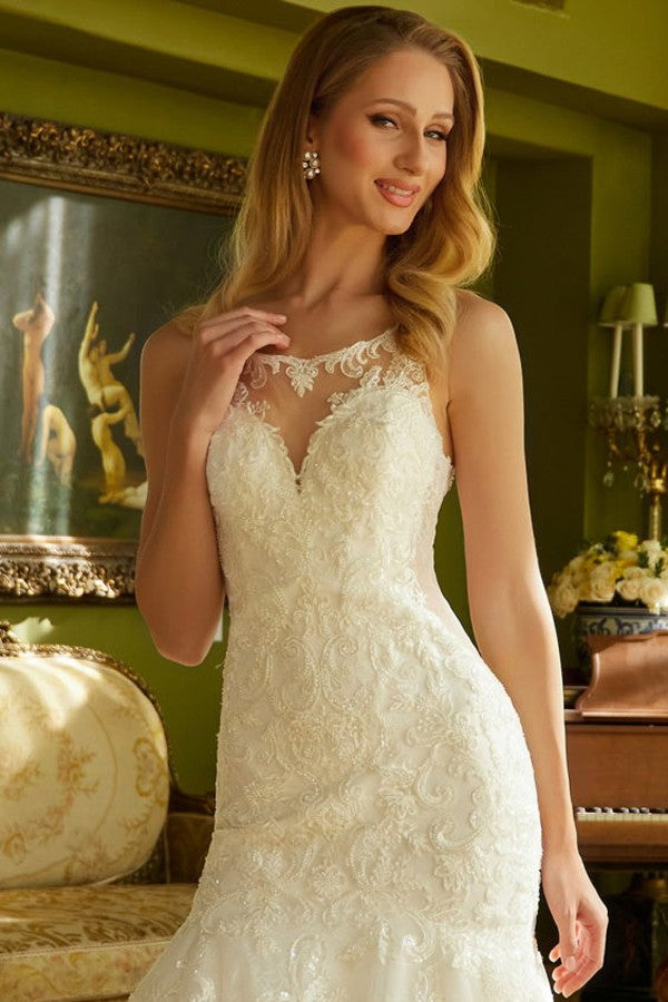Sleeveless Illusion Mermaid Wedding Gown