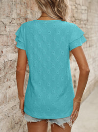 Eyelet Round Neck Double Layered Ruffled Short Sleeve Top Luxurious Weddings