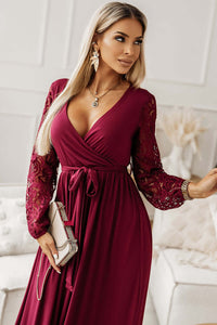 Lace Detail Surplice Tie-Waist Maxi Dress Dresses/Evening Dresses Luxurious Weddings
