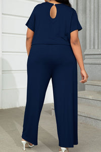 Plus Size Drawstring Waist Short Sleeve Jumpsuit Plus size Luxurious Weddings