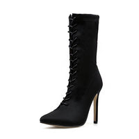 Pointed lace-up slim super high heels Lace up Boots Luxurious Weddings