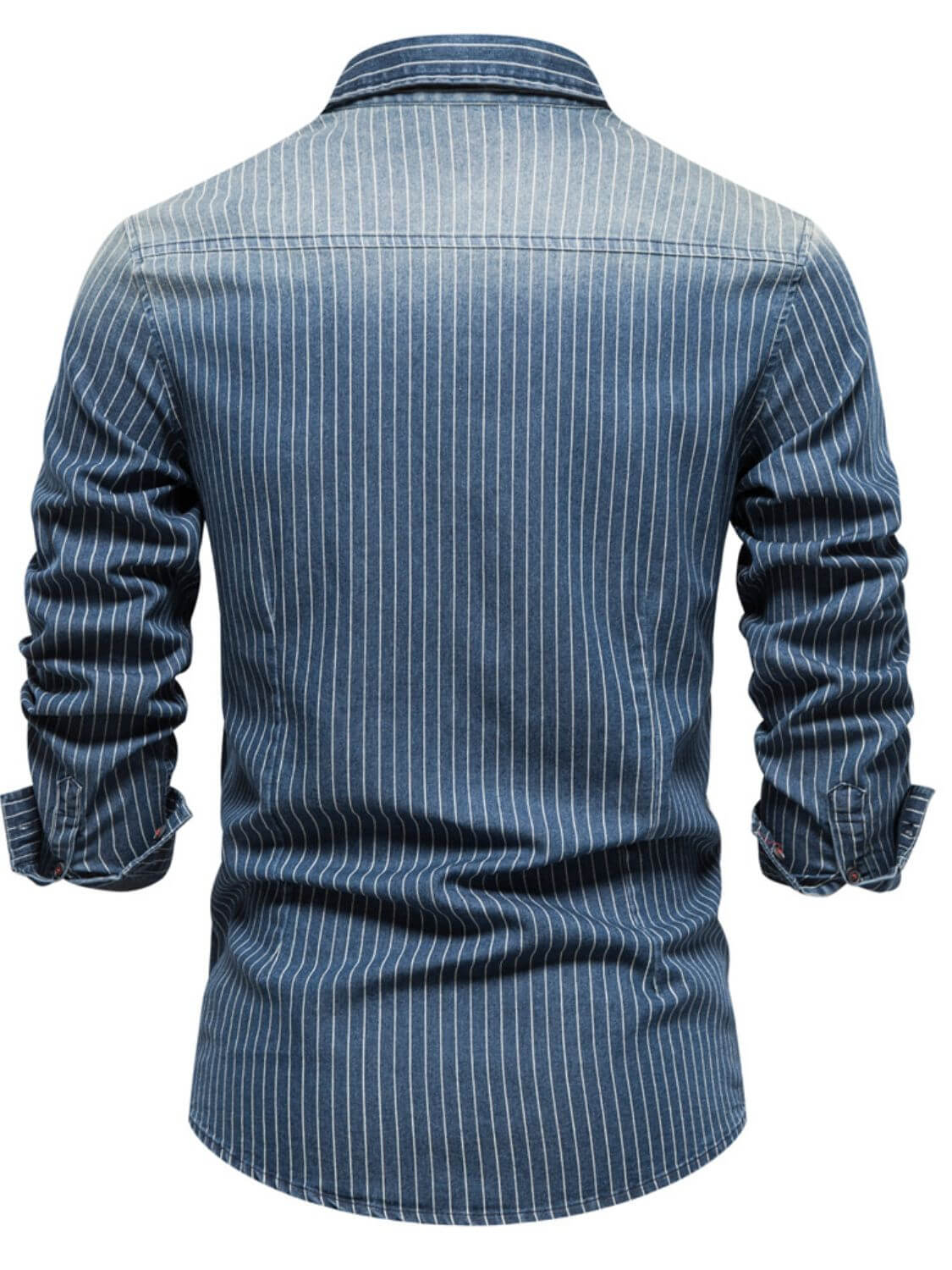 Men's Striped Collared Neck Button Down Denim Shirt Men's Shirts Luxurious Weddings