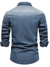 Men's Striped Collared Neck Button Down Denim Shirt Men's Shirts Luxurious Weddings