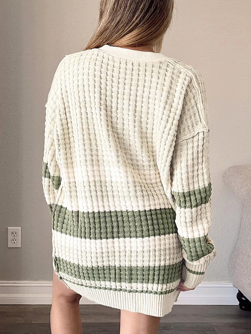 Plus Size Striped Button Up Dropped Shoulder Cardigan Plus size cardigan Luxurious Weddings