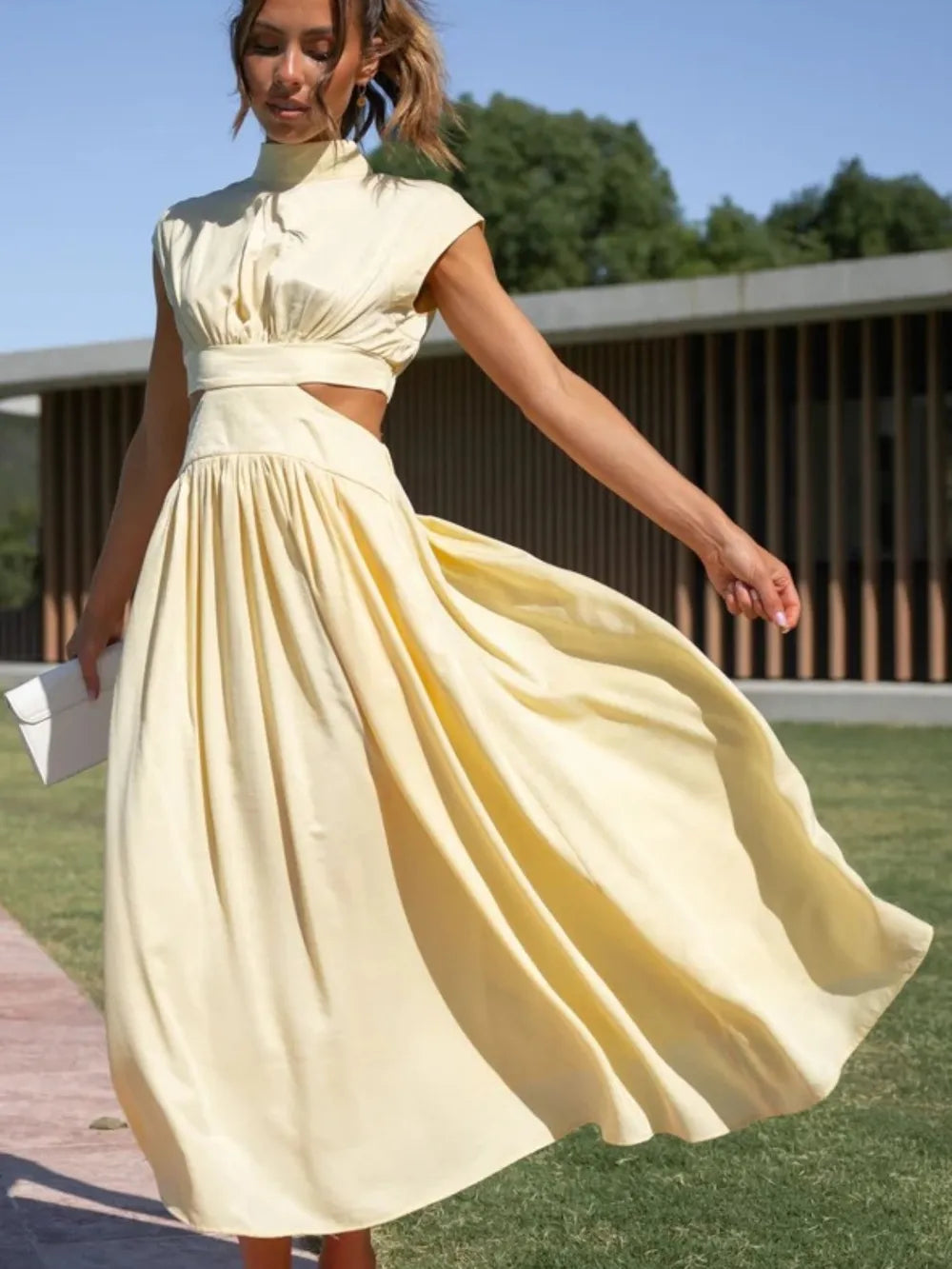 Cutout Mock Neck Sleeveless Ruched Dress Sleeveless dress Luxurious Weddings