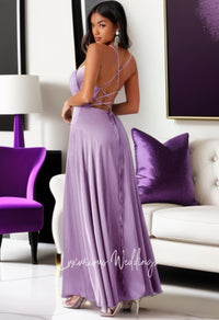 Satin Spaghetti back with side split Bridesmaid Dresses Luxurious Weddings