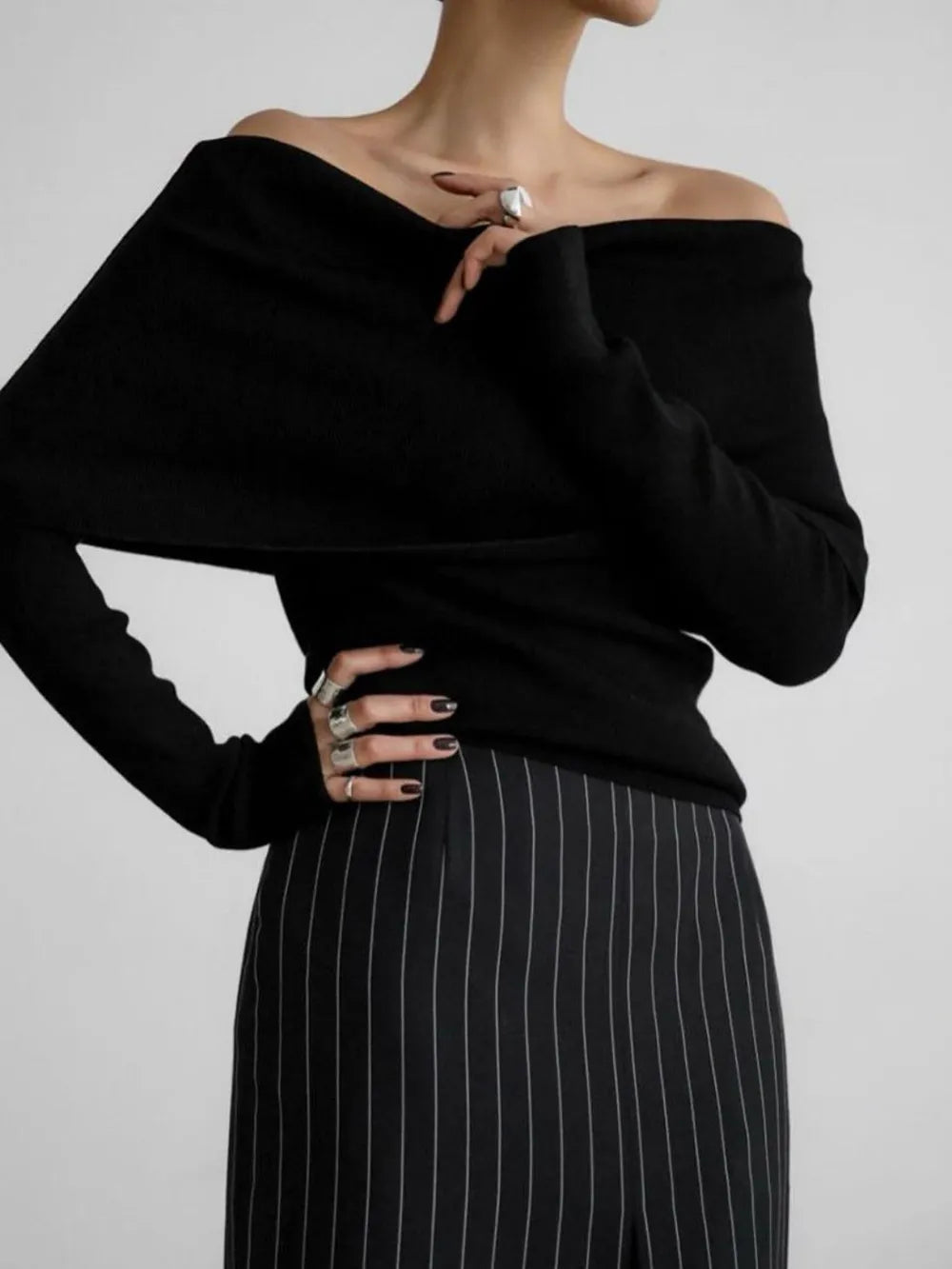 Off-Shoulder Long Sleeve Knit Top Sweater Luxurious Weddings