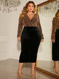 Honey Plus Size Surplice Neck Long Sleeve Slit Dress formal dresses Luxurious Weddings