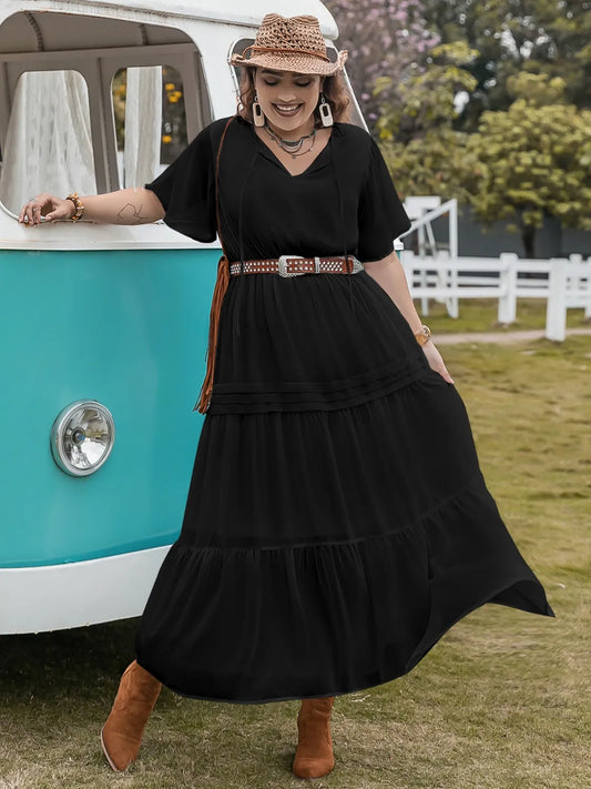 Plus Size Tie Neck Flutter Sleeve Dress Luxurious Weddings