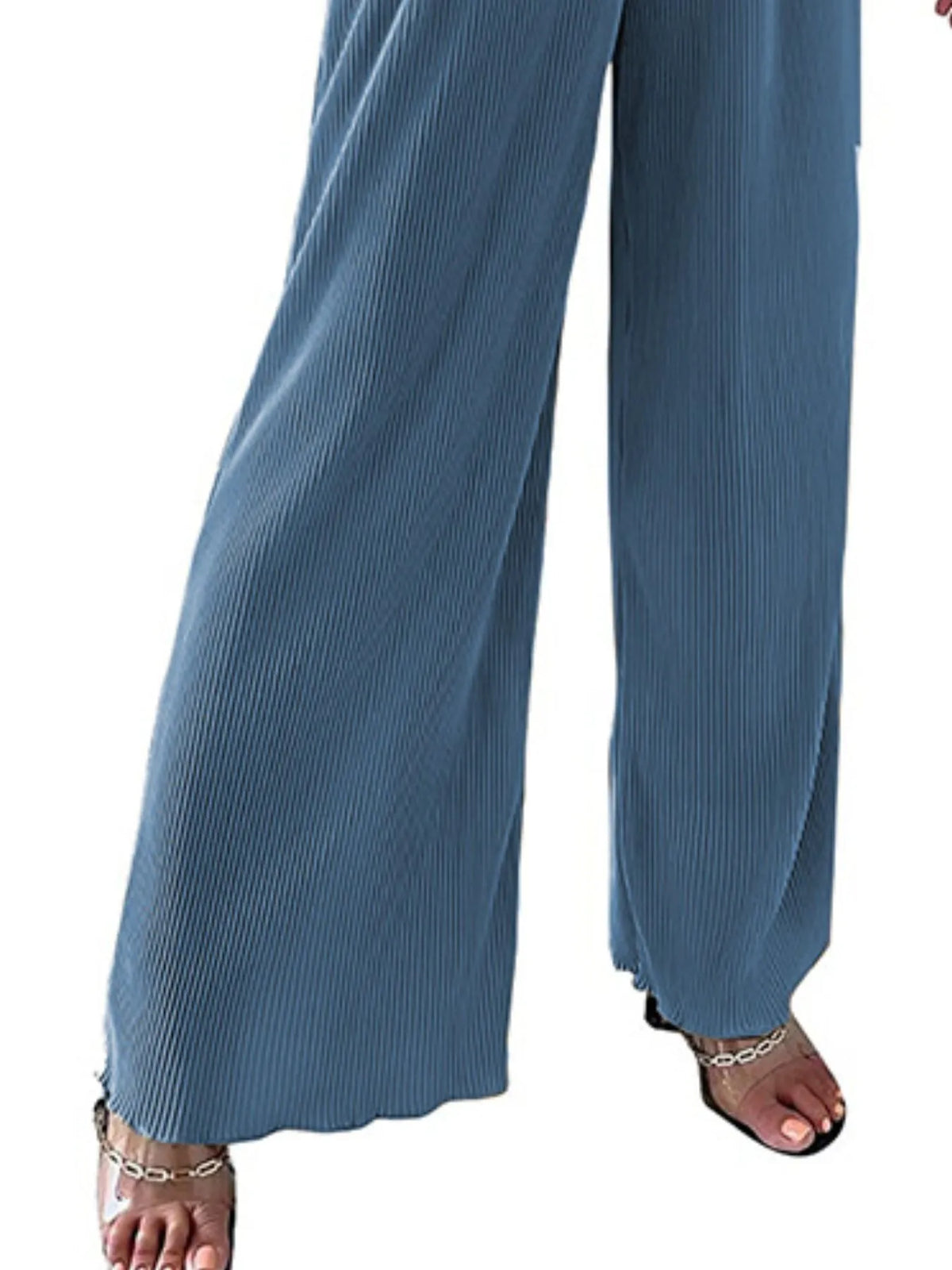 Full Size Elastic Waist Wide Leg Pants Plus Size Pants Luxurious Weddings
