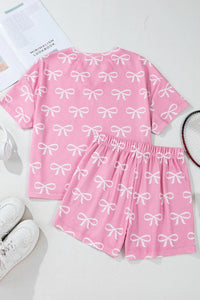 Bowknot Printed Notched T-Shirt and Shorts Set sleepwear Luxurious Weddings