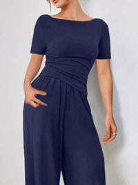 Round Neck Short Sleeve T-Shirt and Pants Set Matching Sets Luxurious Weddings