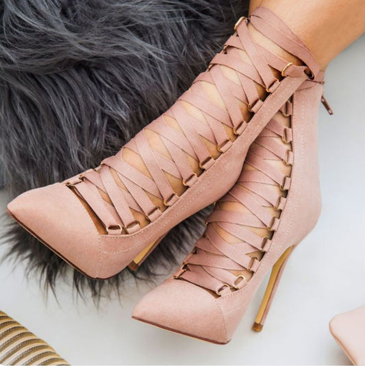 Strappy high heel nude boots Boots Luxurious Weddings