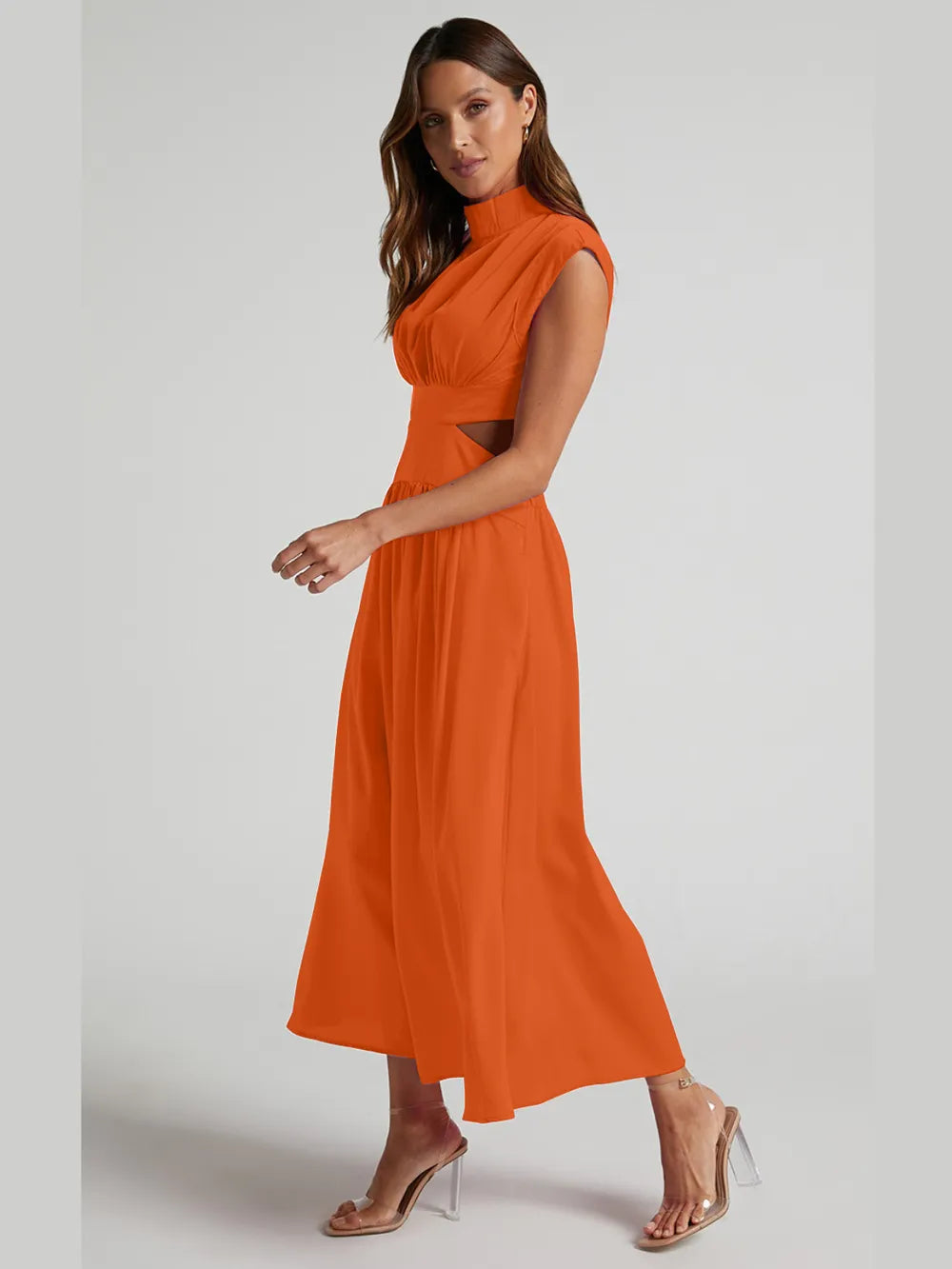 Cutout Mock Neck Sleeveless Ruched Dress Sleeveless dress Luxurious Weddings