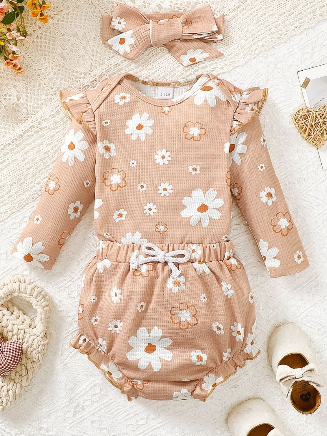 Children's Ruffled Floral Bodysuit and Bloomer, Headband Set kids clothing Luxurious Weddings