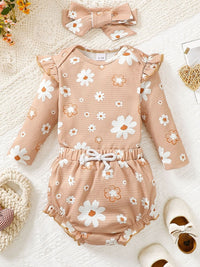 Children's Ruffled Floral Bodysuit and Bloomer, Headband Set kids clothing Luxurious Weddings