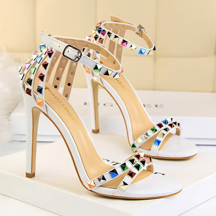 Super high heel color belt sandal heel Luxurious Weddings