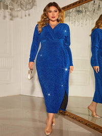 Honey Plus Size Surplice Neck Slit Dress Formal Dress Luxurious Weddings